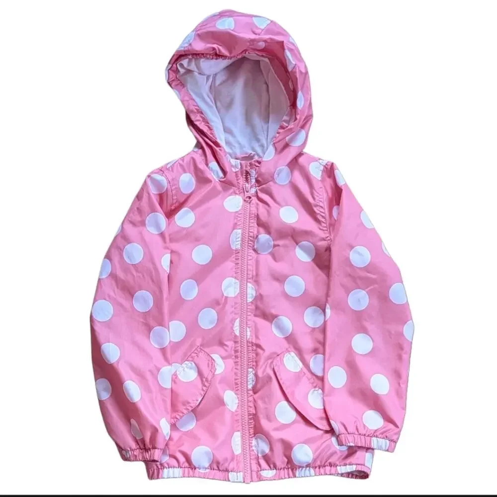 Carter's Pink White Polka Dot Lightweight Full Zip Nylon Raincoat Jacket